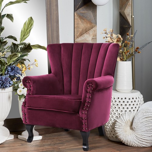 Burgundy velvet armchair wing - armchair,