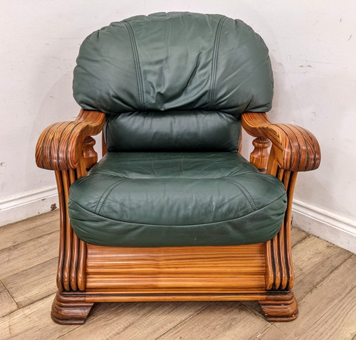 Armchair green leather - armchair,