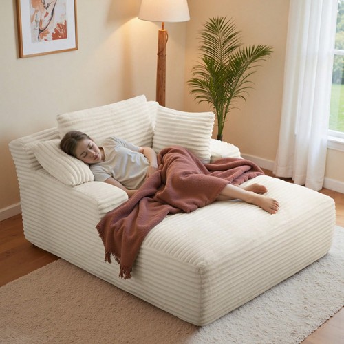 White corduroy chaise lounge - corduroy,